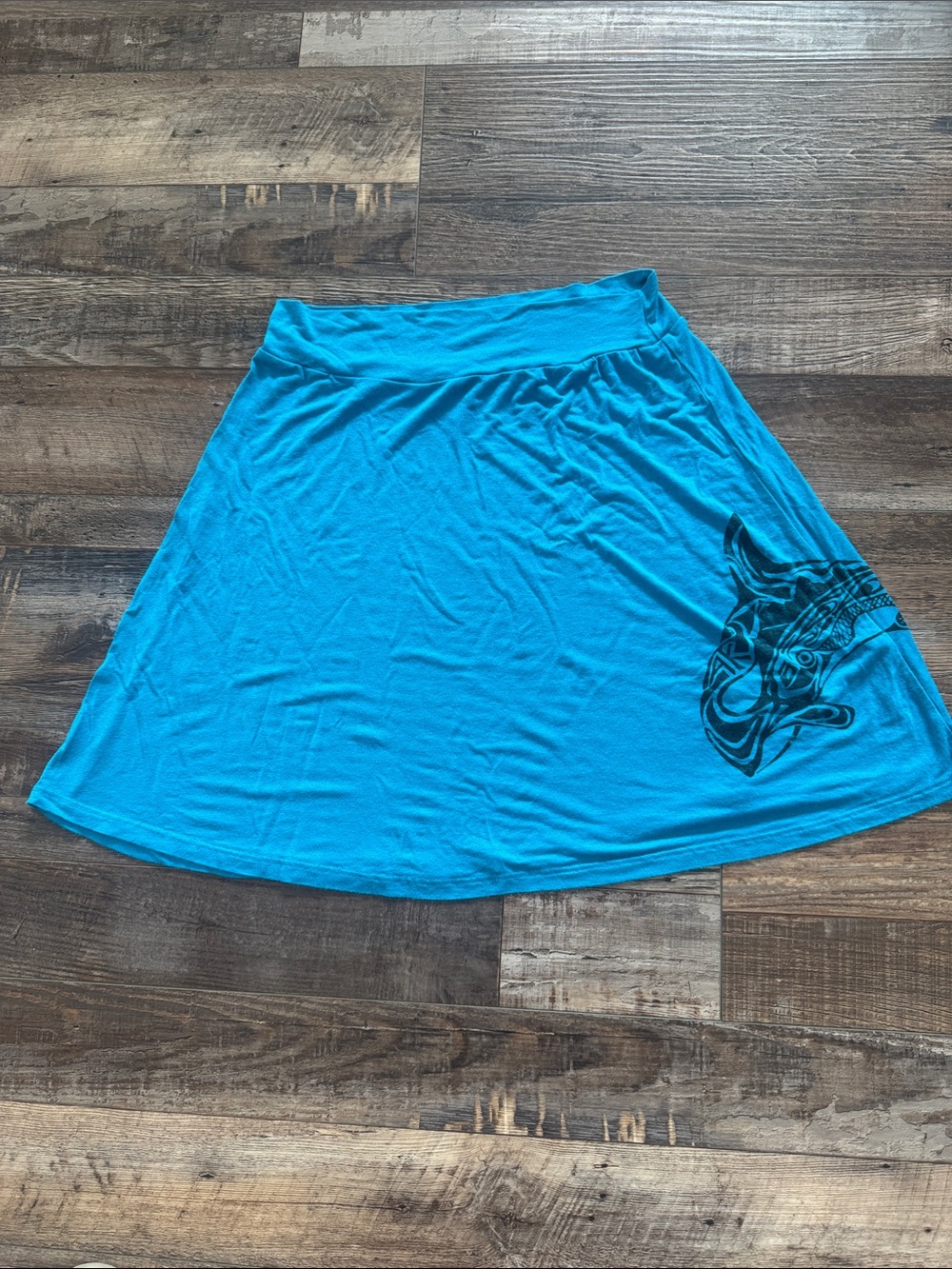 Blue Shyine Skater Midi Skirt with Side Graphic